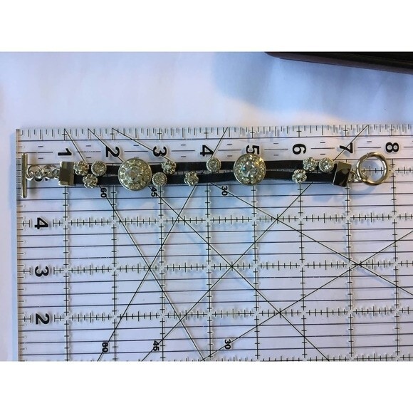 Black Leather Rhinestone Bracelet - Picture 5 of 5